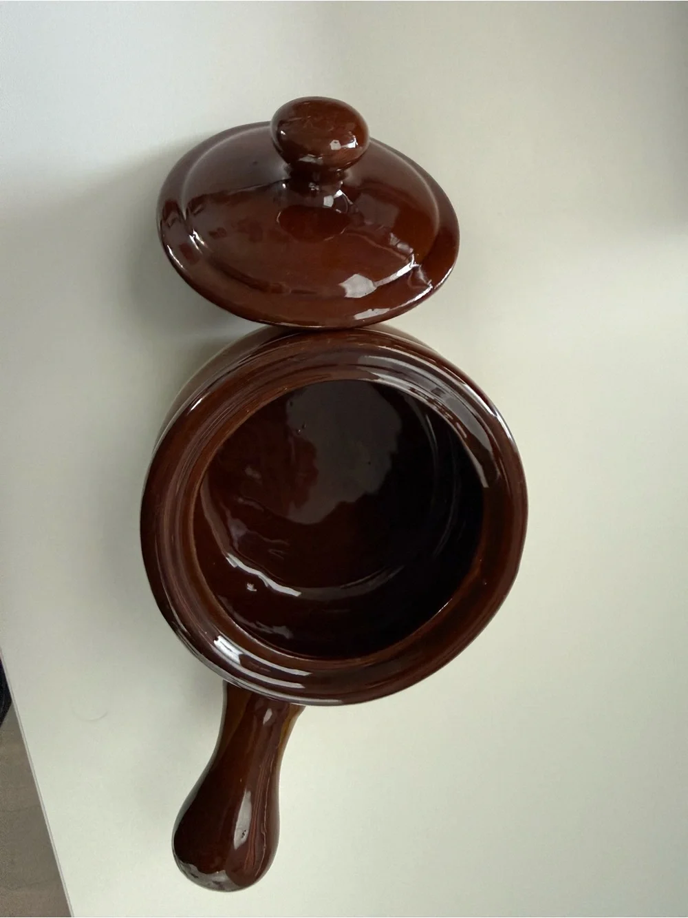 Vintage Brown Stoneware French Onion Soup bowl with Handle and Lid- Home Kitchen